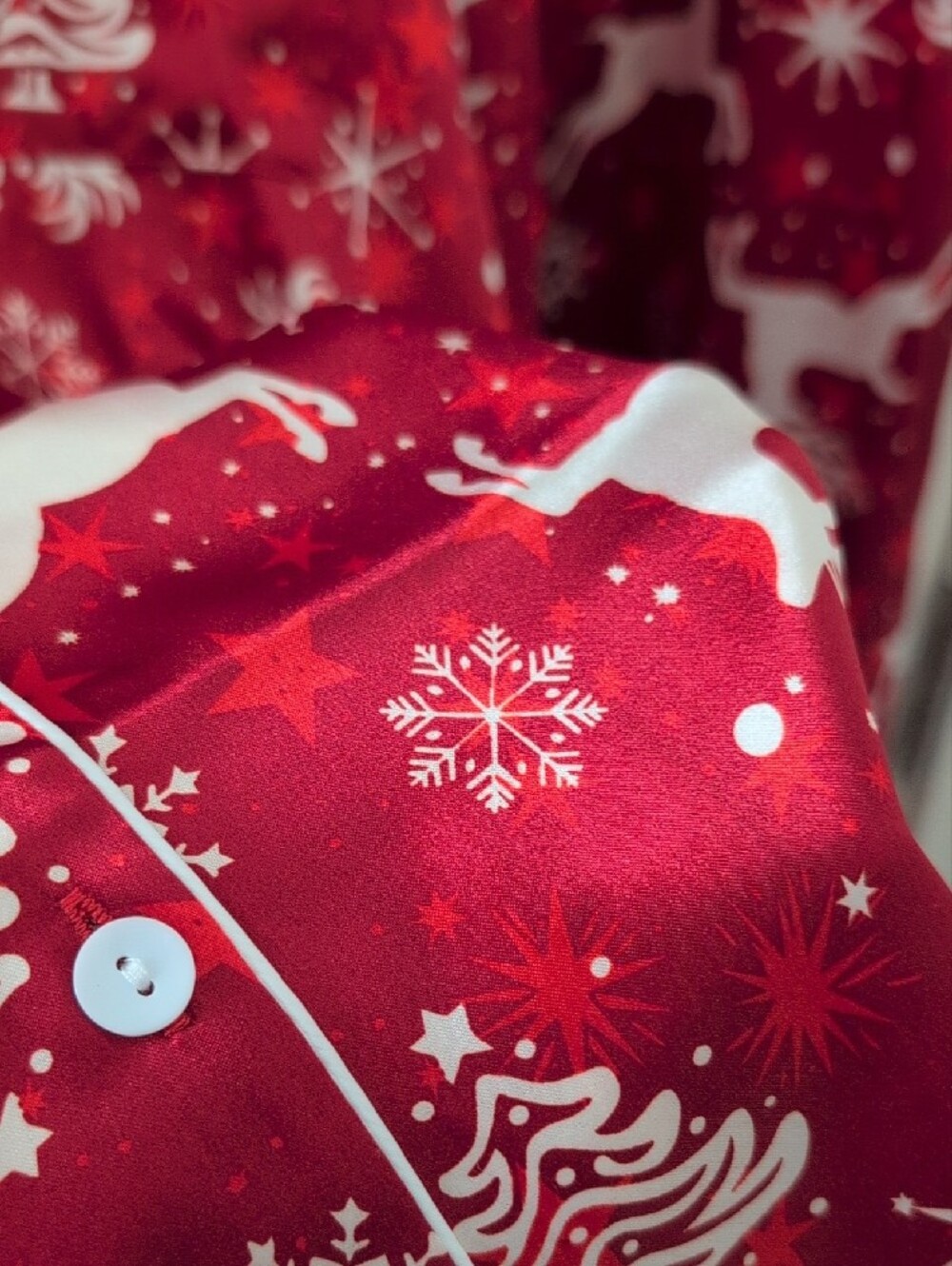 EKOUAER Satin Pajama Set Holiday Reindeer Red and White Button Down Size 2X - Picture 5 of 16
